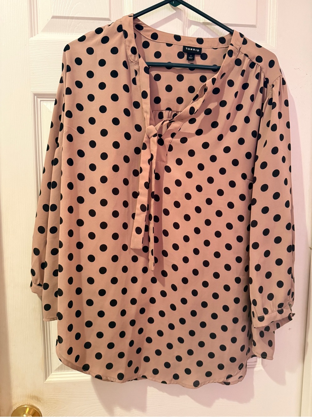 torrid Beige Polka Dot Tie-Neck Blouse